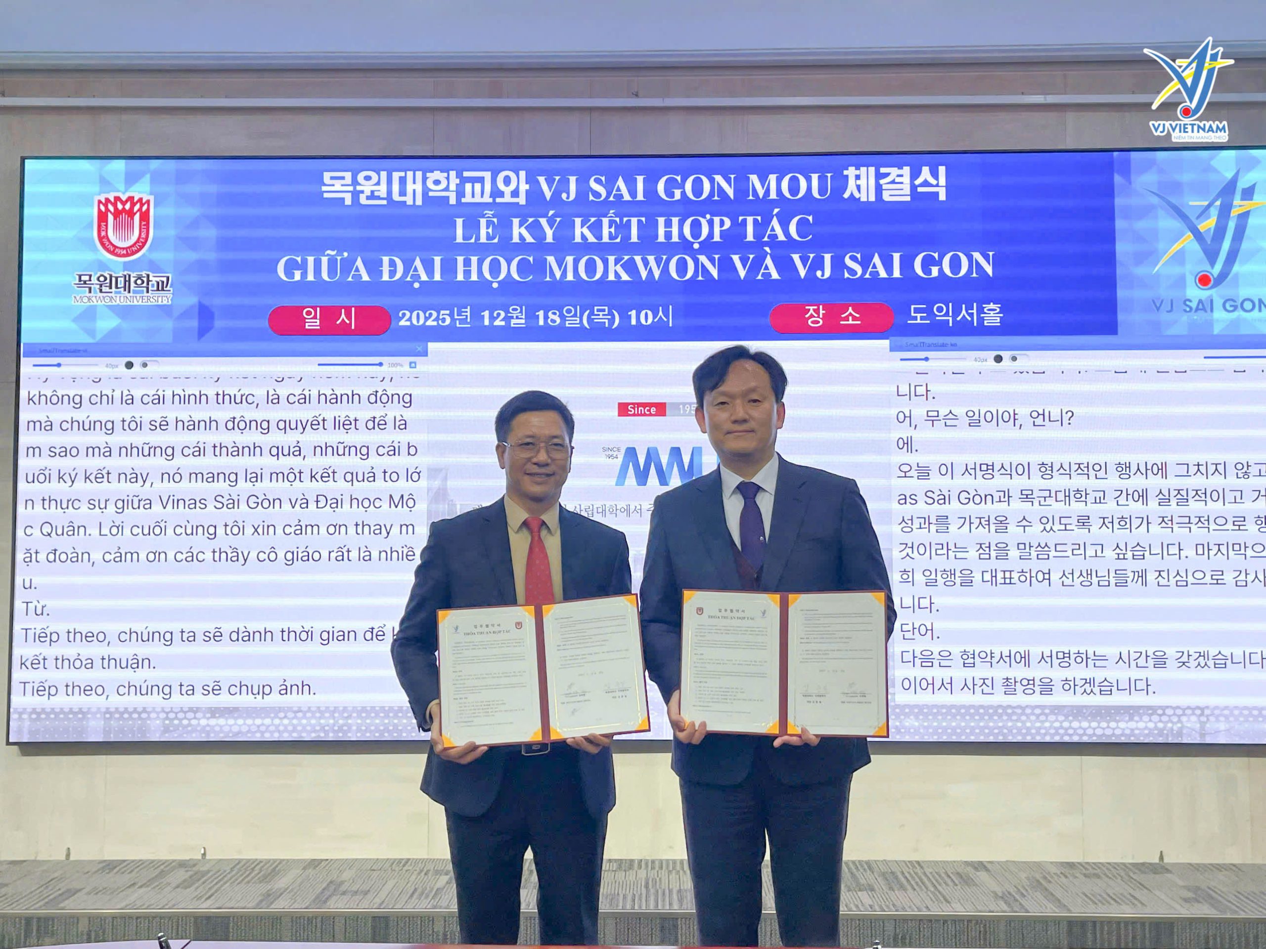 Trường Mokwon & VJ ký kết hợp tác
